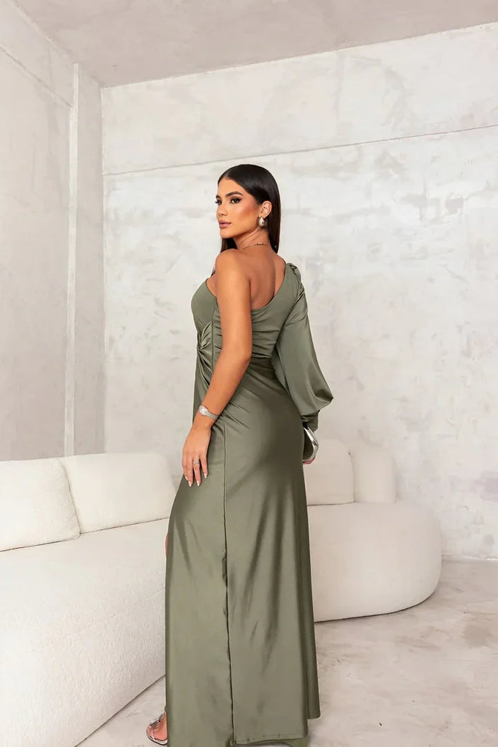 Emily | Damen Maxikleid mit hohem Schlitz und asymmetrischem One-Shoulder-Abendkleid