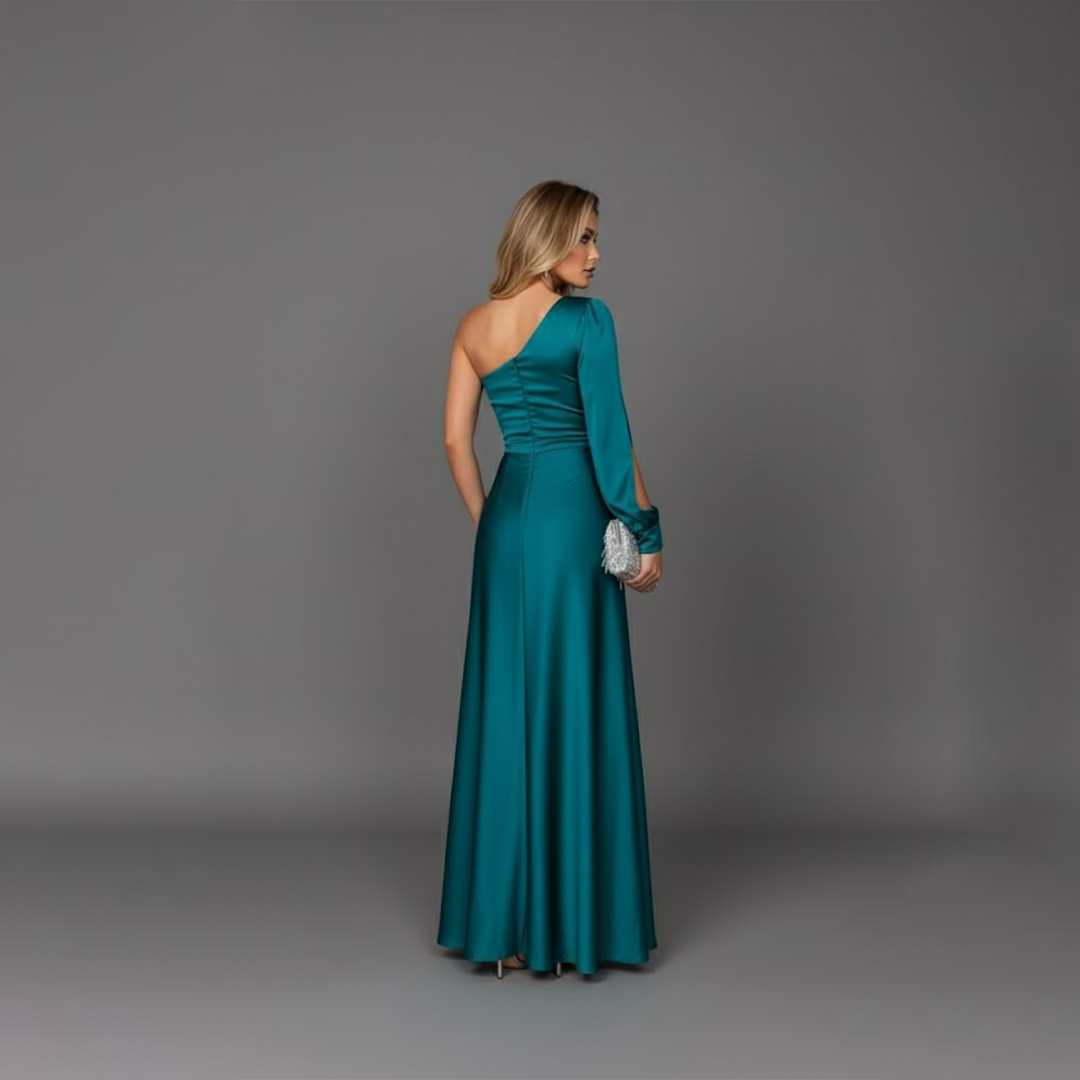 Emily | Damen Maxikleid mit hohem Schlitz und asymmetrischem One-Shoulder-Abendkleid
