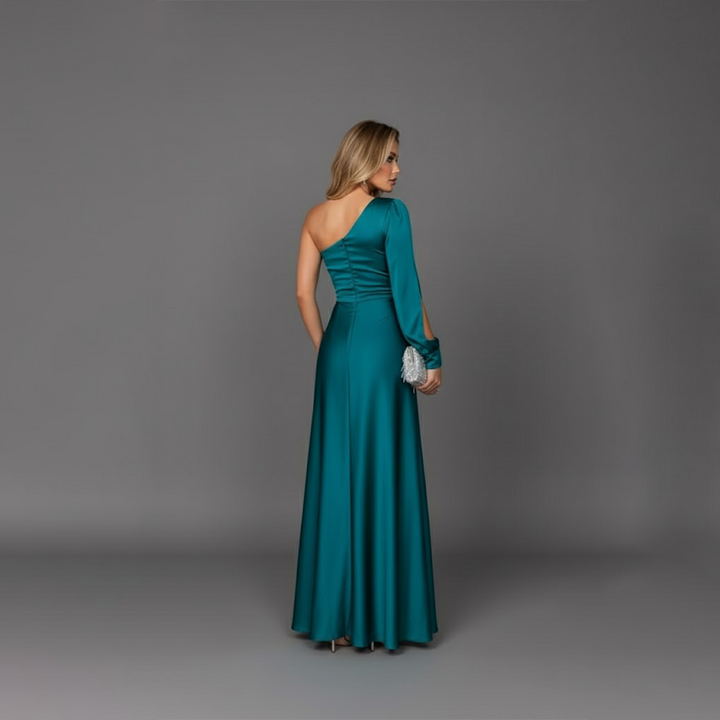 Emily | Damen Maxikleid mit hohem Schlitz und asymmetrischem One-Shoulder-Abendkleid