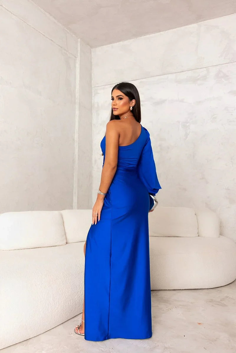 Emily | Damen Maxikleid mit hohem Schlitz und asymmetrischem One-Shoulder-Abendkleid