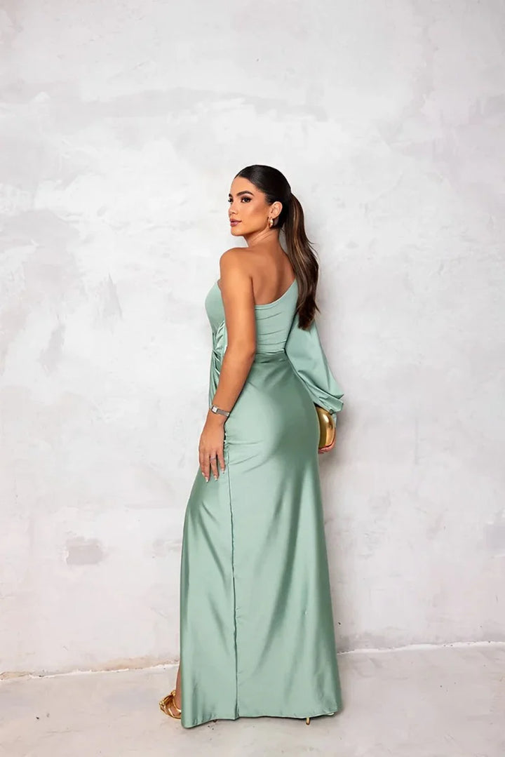 Emily | Damen Maxikleid mit hohem Schlitz und asymmetrischem One-Shoulder-Abendkleid