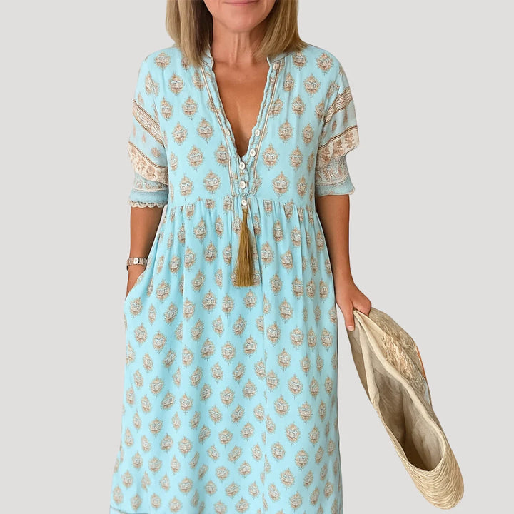 Evie | Women's Flowy V Neck Bohemian Midi Dress