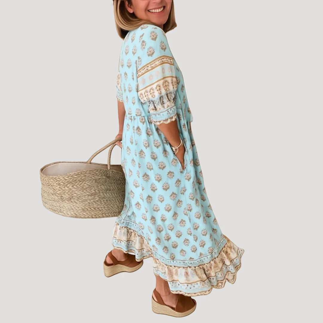Evie | Women's Flowy V Neck Bohemian Midi Dress