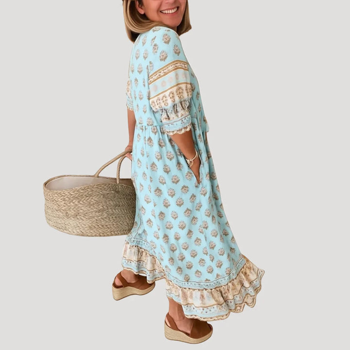 Evie | Women's Flowy V Neck Bohemian Midi Dress