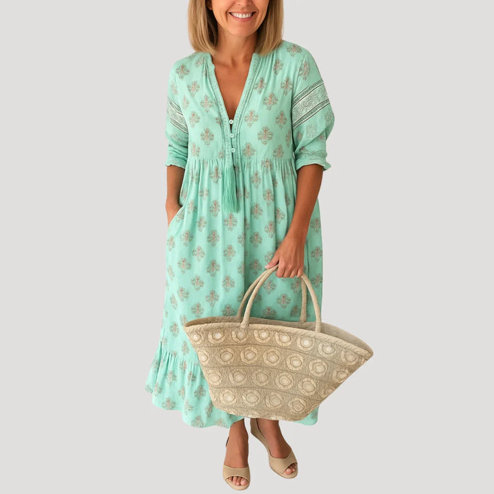 Evie | Women's Flowy V Neck Bohemian Midi Dress