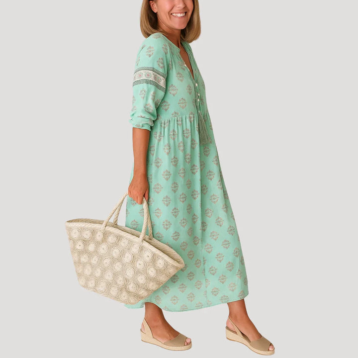 Evie | Women's Flowy V Neck Bohemian Midi Dress