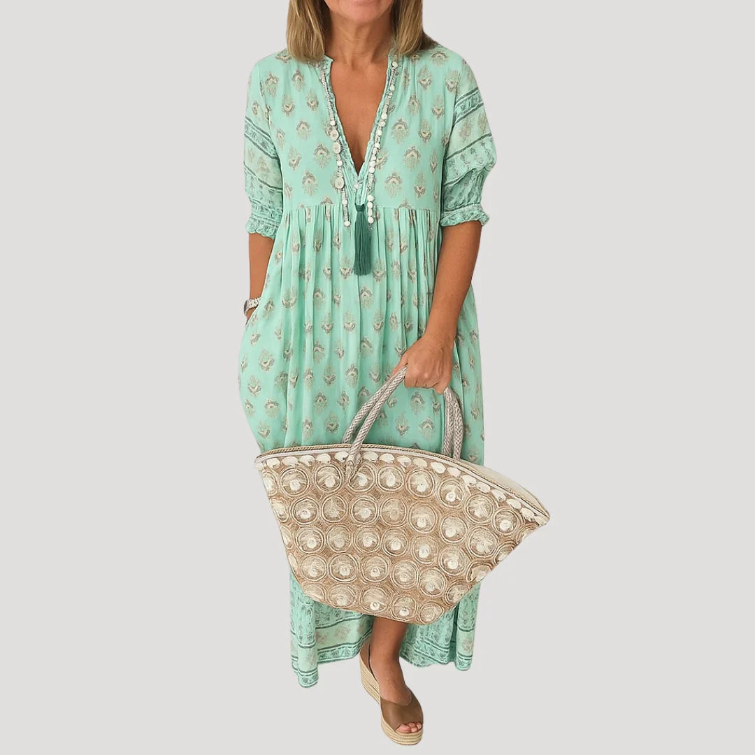 Evie | Women's Flowy V Neck Bohemian Midi Dress