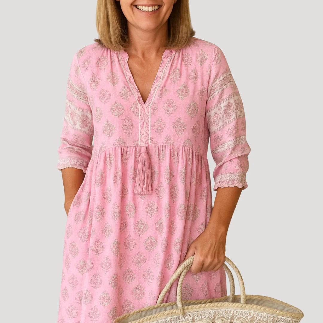 Evie | Women's Flowy V Neck Bohemian Midi Dress
