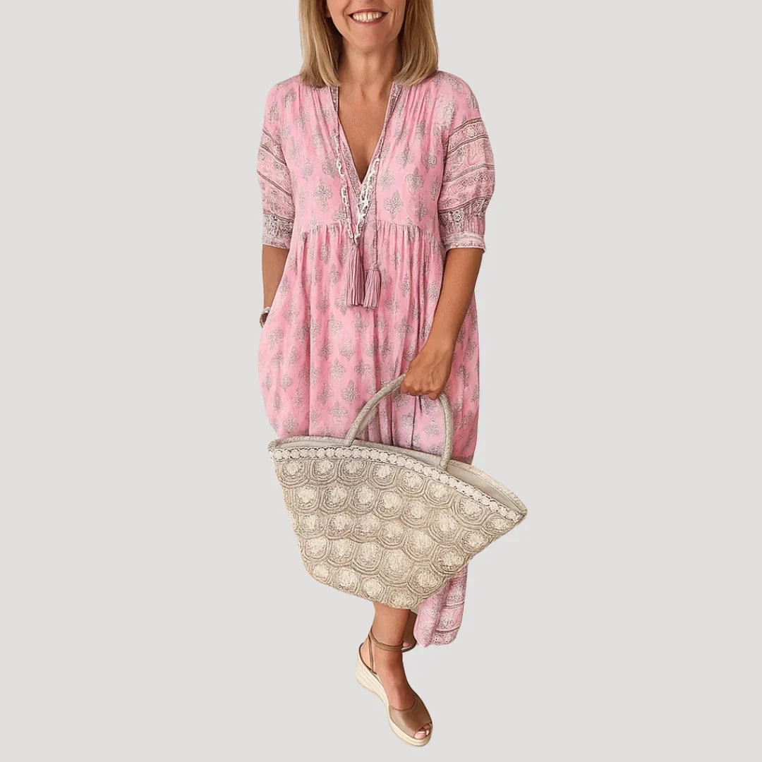 Evie | Women's Flowy V Neck Bohemian Midi Dress