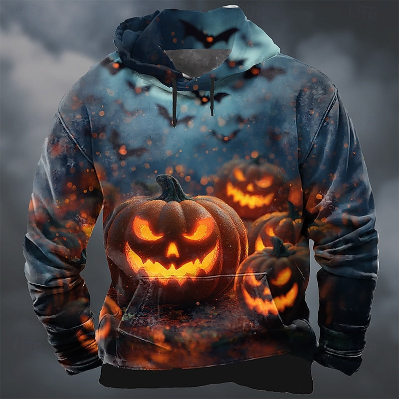 Pánská mikina s kapucí a halloweenským motivem dýně