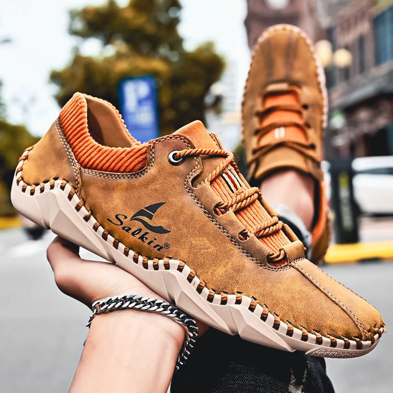 Men's Genuine Italian Leather Shoes Yellow Brown