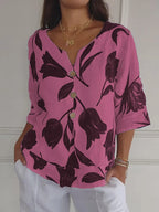 Women's Floral V-Neck Blouse Pink