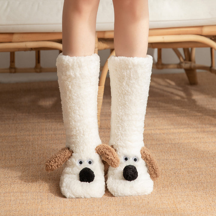 Cozy Cartoon Dog Plush Floor Socks for Women - Non-Slip Winter Warmth-MODAUTLET