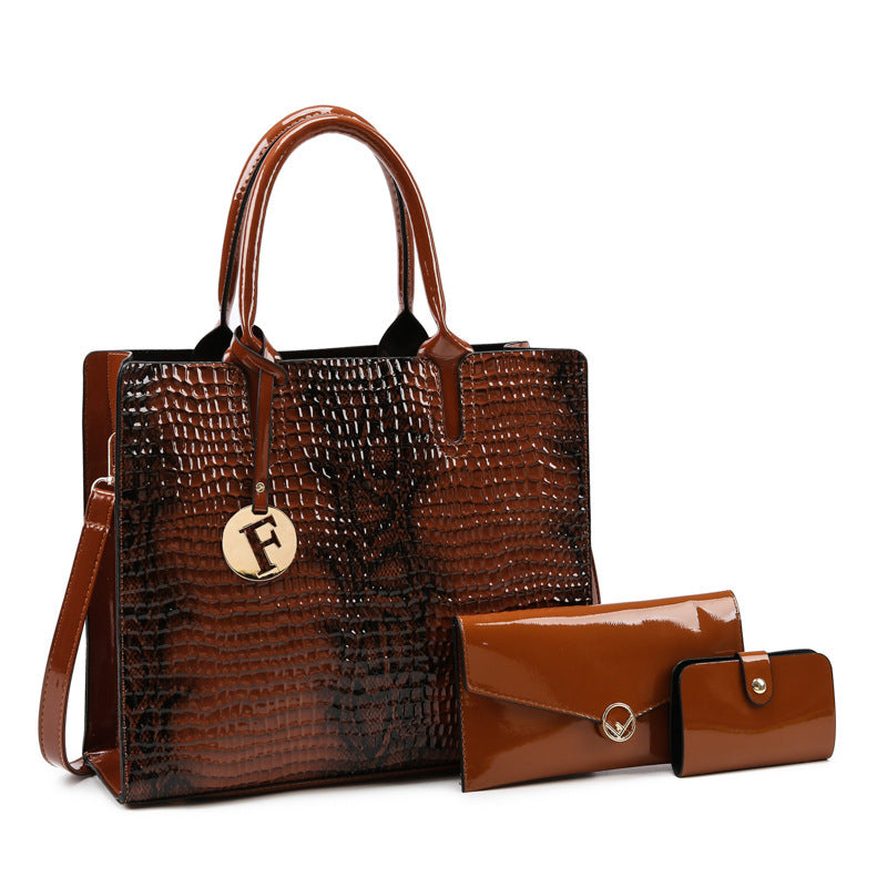 PU Leather Crossbody Bag For Women Handheld Style Everyday Brown threepiece set