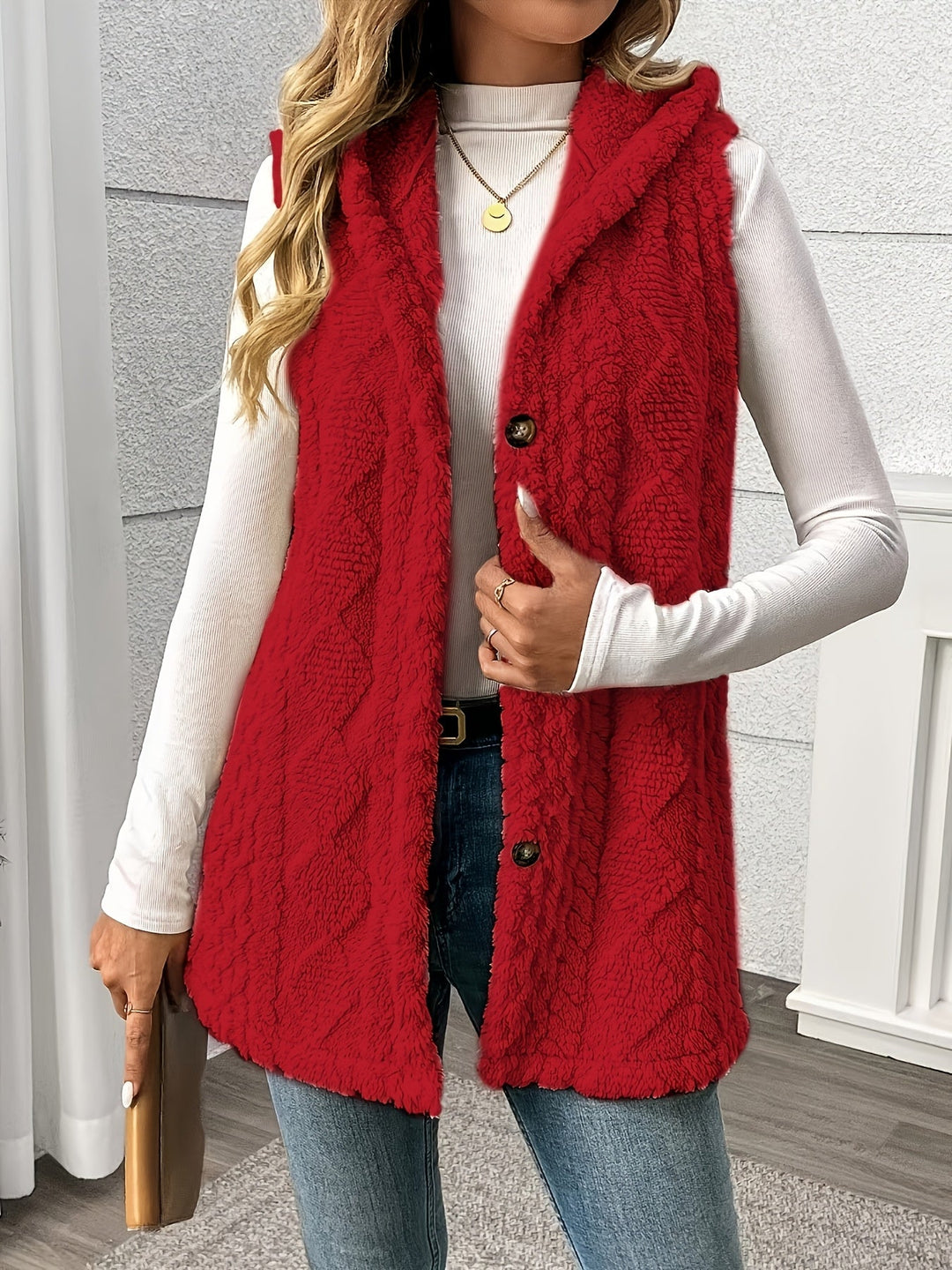 Gilet douillet sans manches à capuche pour femme