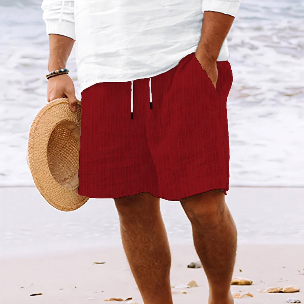 Mens Breathable Striped Drawstring Summer Shorts For Men Dark Red