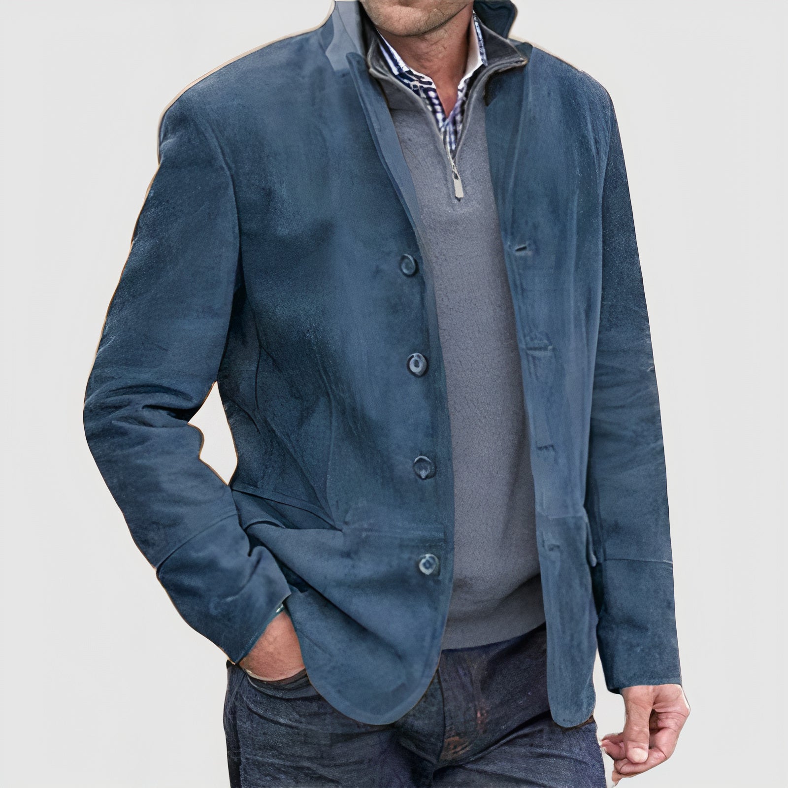 Mens Casual Button Blazer Coat For Modern Formal Wear Blue