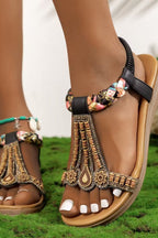 Women's Bohemian Embroidered Flat Sandals Black