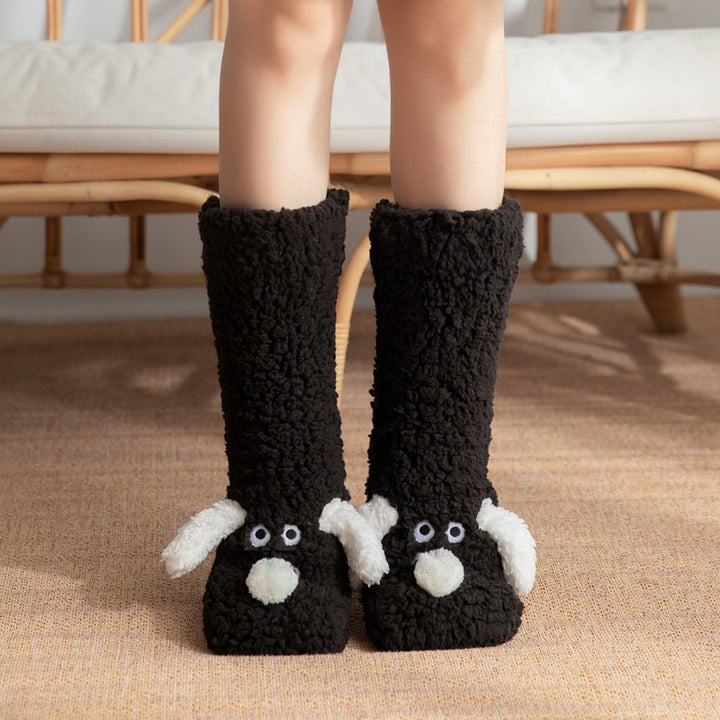 Cozy Cartoon Dog Plush Floor Socks for Women - Non-Slip Winter Warmth-MODAUTLET