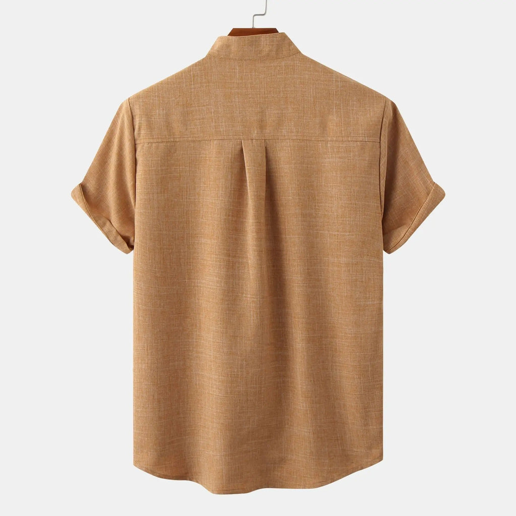 Lightweight Cotton Linen Short Sleeve Shirt Mandarin Collar