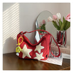 Large Capacity Versatile Crossbody Bag Red With pendant