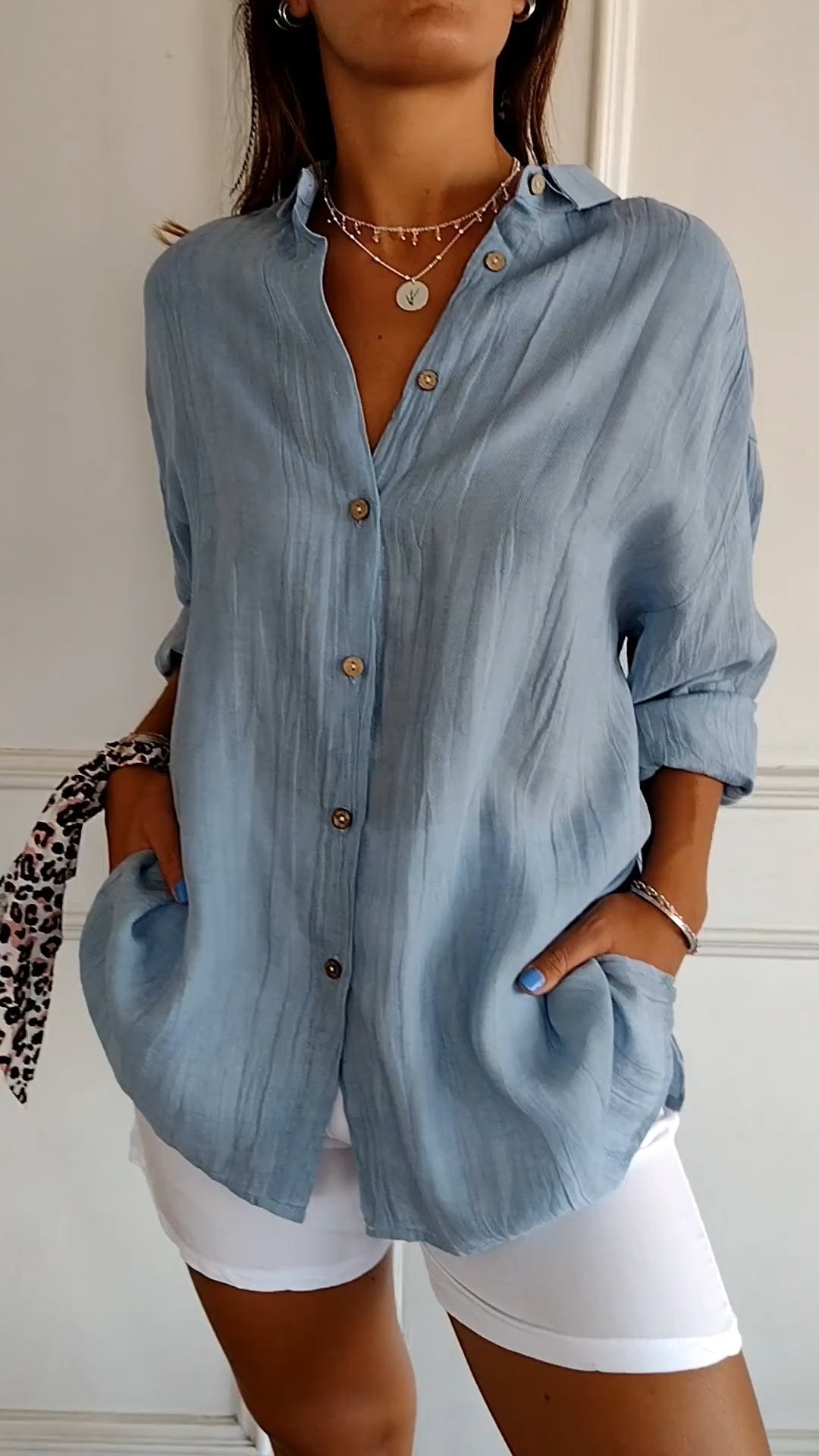 Women's Elegant Oversized Blouse Blue