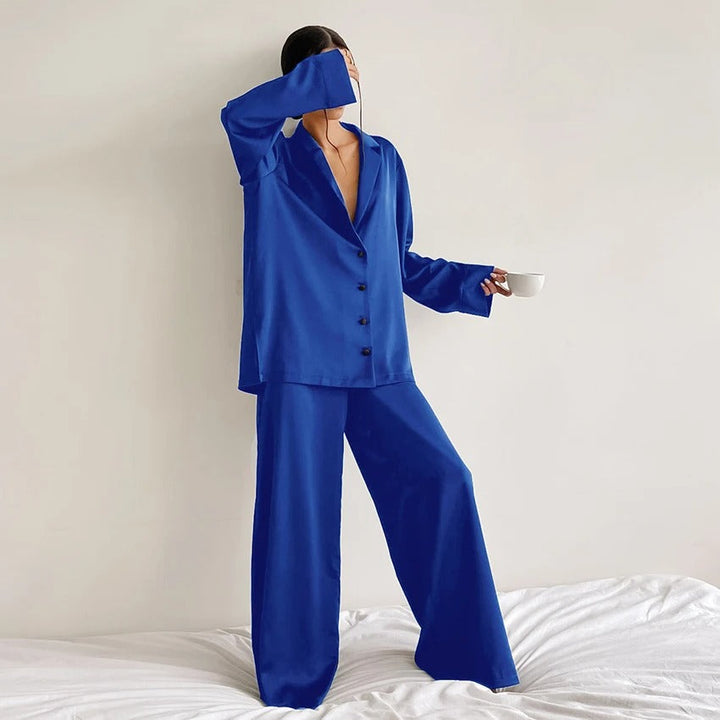 Ultra-Luxe Women’s Silk Wide-Leg Pajama Set-MODAUTLET
