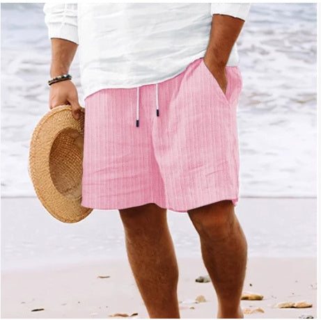 Mens Breathable Striped Drawstring Summer Shorts For Men Pink
