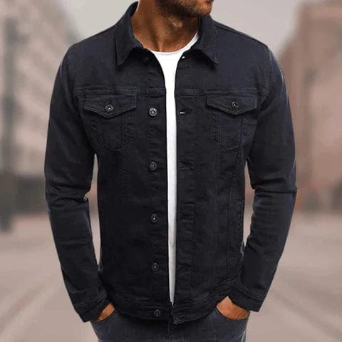 Men's Cotton Trucker Jacket Button-Up Denim Style Green – Casual Wear Black