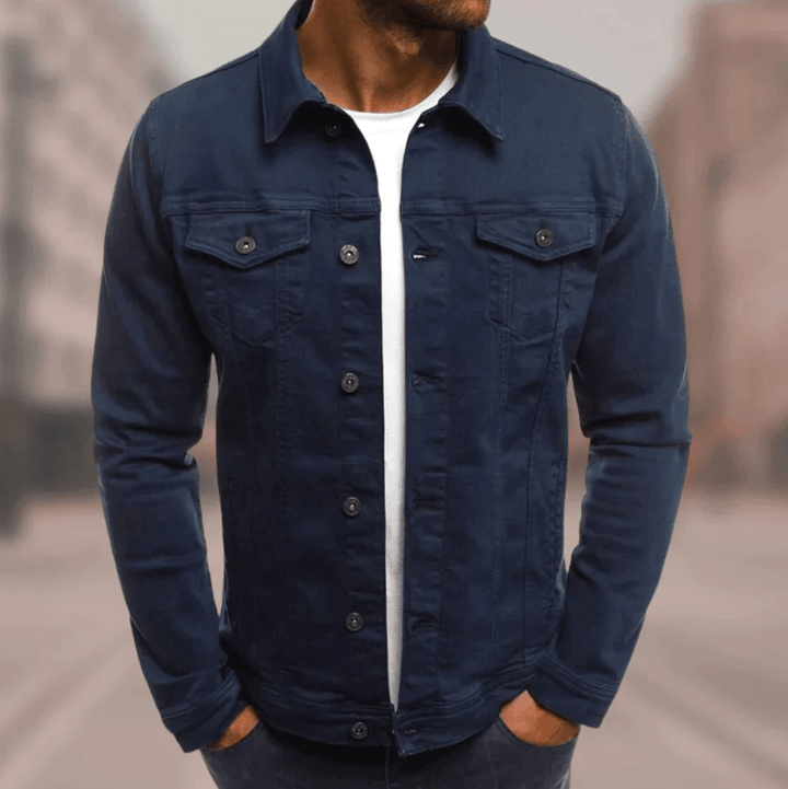 Men's Cotton Trucker Jacket Button-Up Denim Style Green – Casual Wear Navy
