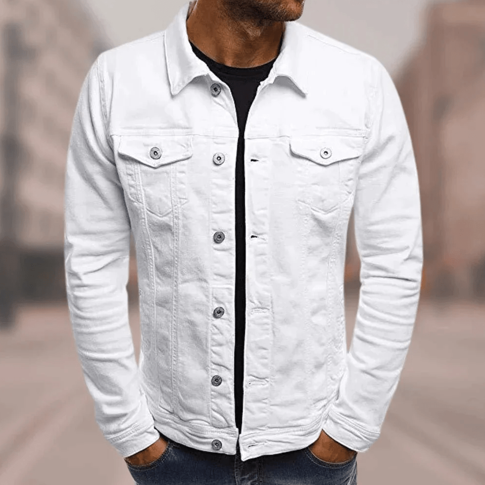 Men's Cotton Trucker Jacket Button-Up Denim Style Green – Casual Wear White