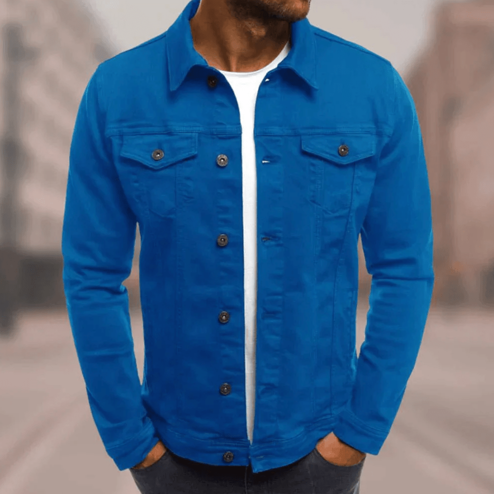 Men's Cotton Trucker Jacket Button-Up Denim Style Green – Casual Wear Ocean Blue