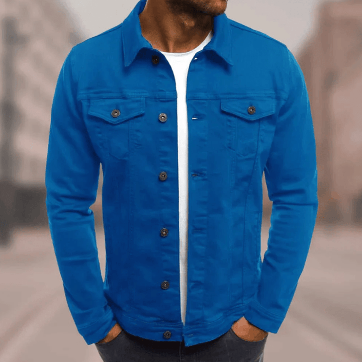 Men's Cotton Trucker Jacket Button-Up Denim Style Green – Casual Wear Ocean Blue