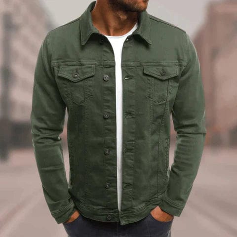 Men's Cotton Trucker Jacket Button-Up Denim Style Green – Casual Wear Military Green