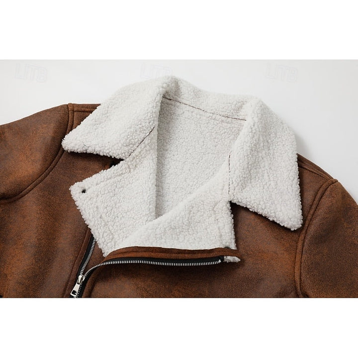 Men's Brown Faux Suede Sherpa Fleece Winter Jacket - Casual Zip-Up