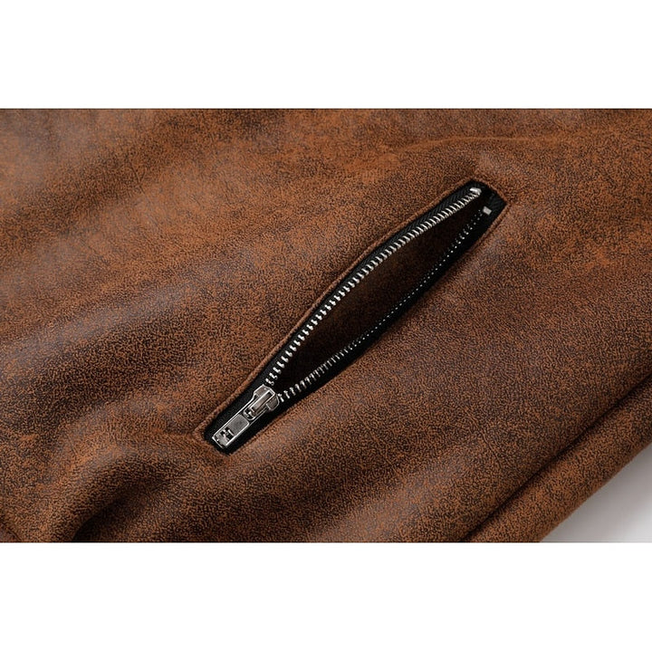 Men's Brown Faux Suede Sherpa Fleece Winter Jacket - Casual Zip-Up