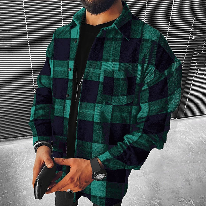 Men's Green Plaid Flannel Overshirt Long Sleeve Jacket – Casual Gift 2XL