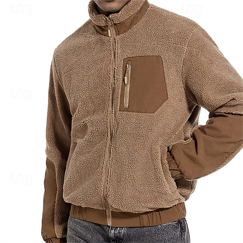 Men's Fleece Full-Zip Sherpa Jacket with Zip Pocket – Casual Warmth