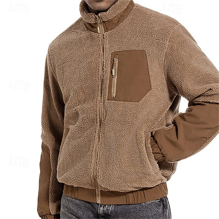 Men's Fleece Full-Zip Sherpa Jacket with Zip Pocket – Casual Warmth