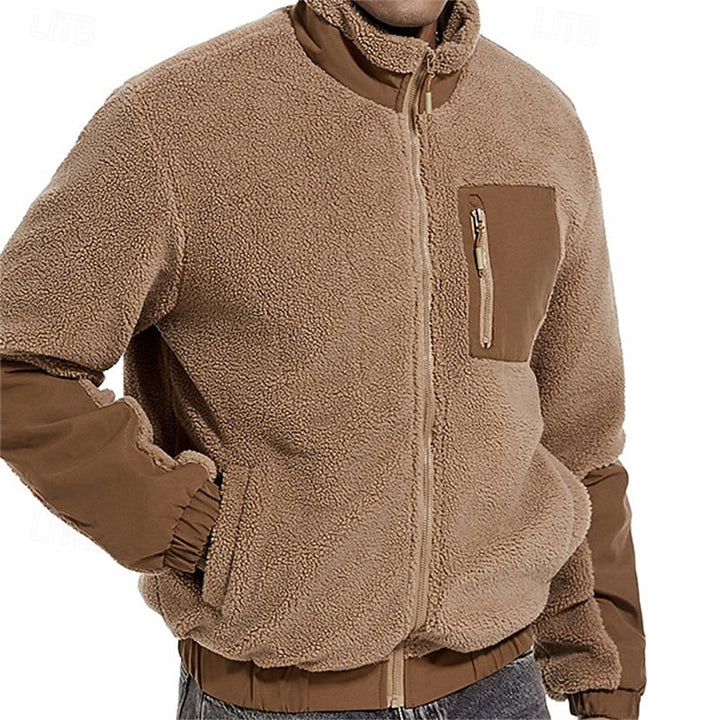 Men's Fleece Full-Zip Sherpa Jacket with Zip Pocket – Casual Warmth