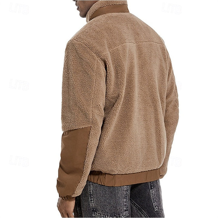 Men's Fleece Full-Zip Sherpa Jacket with Zip Pocket – Casual Warmth