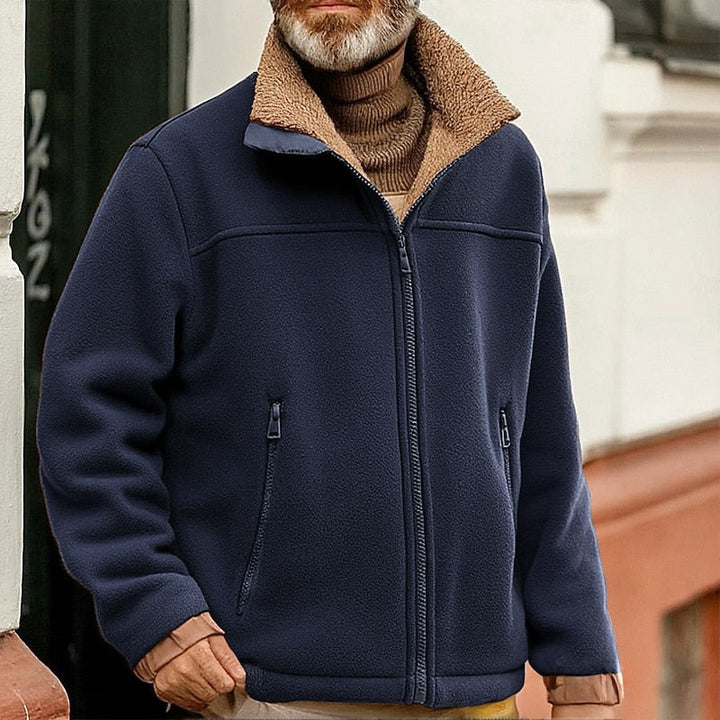 Men's Fleece Jacket with Sherpa Collar – Casual Winter Outerwear Blue