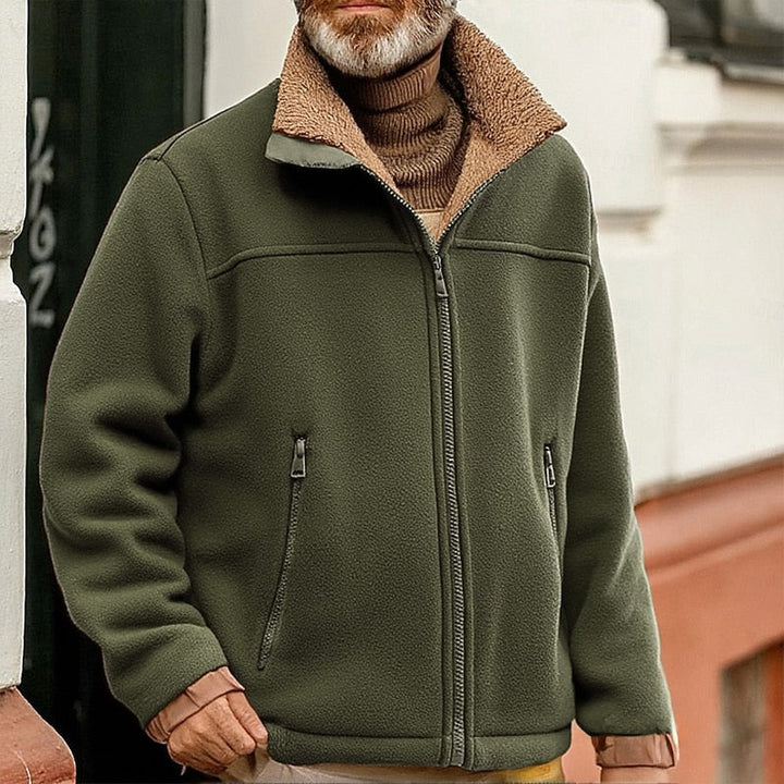 Men's Fleece Jacket with Sherpa Collar – Casual Winter Outerwear Green