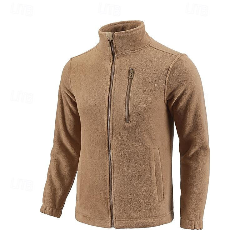 Men's Stand-Collar Full-Zip Fleece Jacket – Casual Outdoor Wear Khaki
