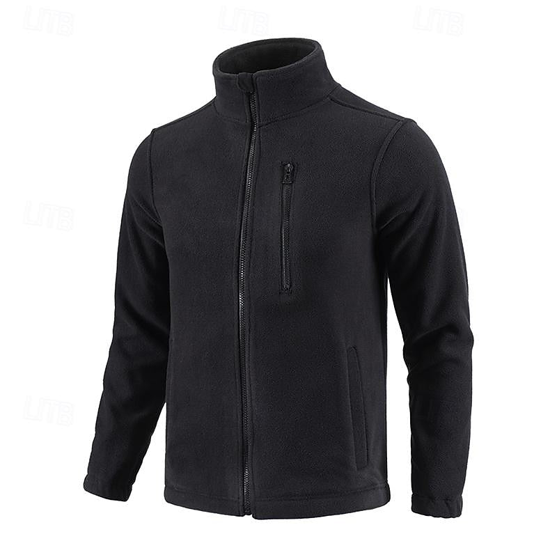 Men's Stand-Collar Full-Zip Fleece Jacket – Casual Outdoor Wear Black