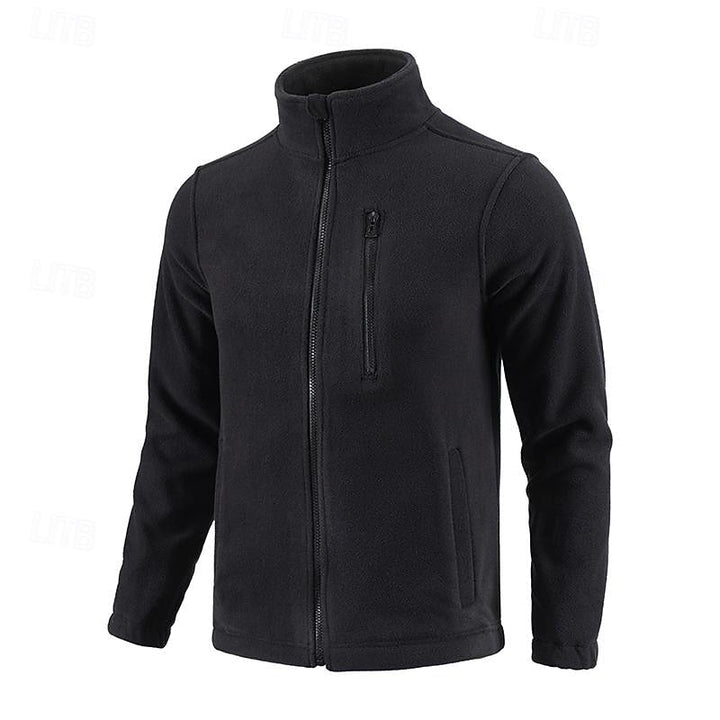 Men's Stand-Collar Full-Zip Fleece Jacket – Casual Outdoor Wear Black