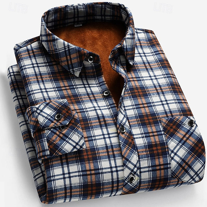 Men's Fleece-Lined Plaid Flannel Long Sleeve Button-Up Shirt Yellow