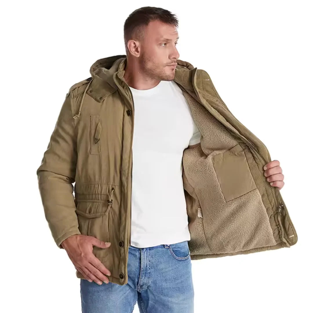 Men's Fleece Lined Hooded Parka Winter Jacket - Casual Multi-Pocket