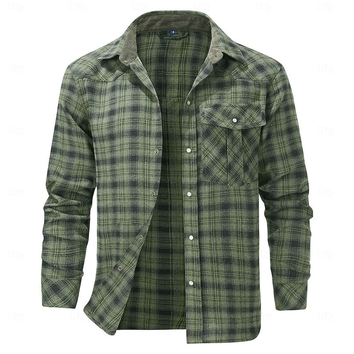 Men's Fleece-Lined Plaid Flannel Shirt Jacket - Red Long Sleeve Overshirt