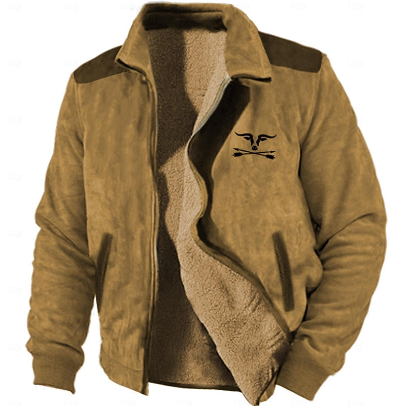Men's Fleece-Lined Zip Jacket Brown Sherpa Coat for Winter Outdoor Use Light Brown